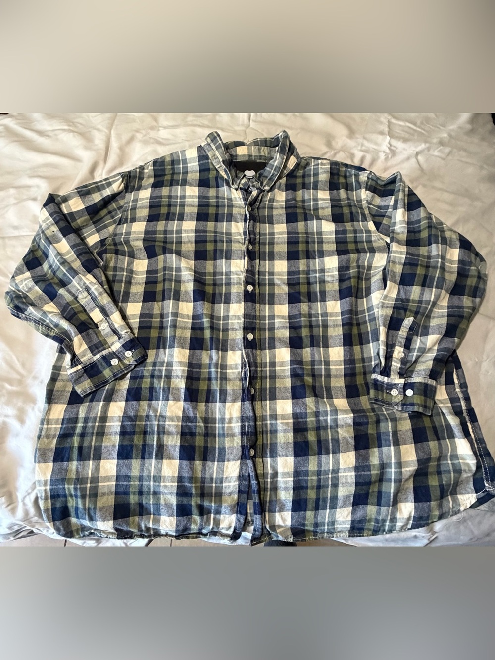 Casual Blue & Off-White Plaid Button-Down Shirt